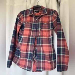 Marmot Pink and Navy Plaid Button-Up Shirt